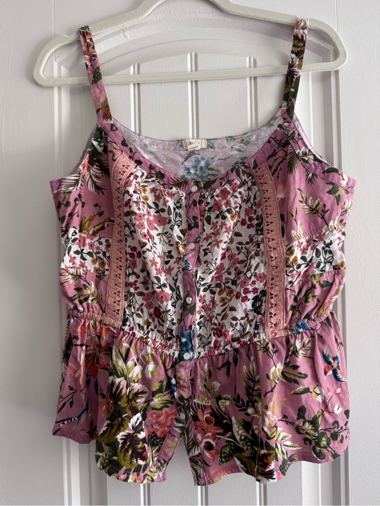 By Anthropologie Tops - Anthropologie Tiny Floral Pink Lace-Trim Sleeveless Top